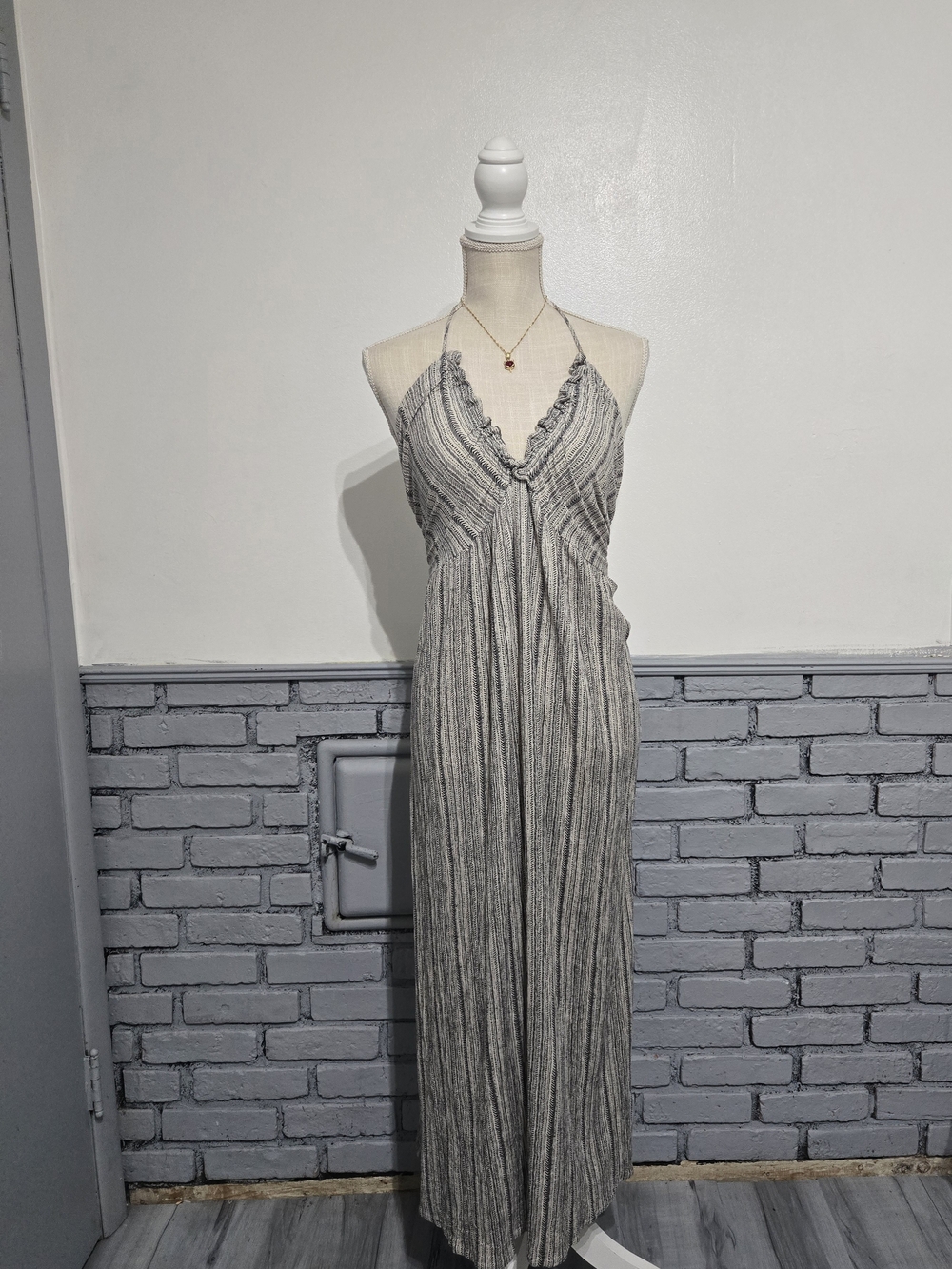 Cupshe Black and White Striped Halter-Back Maxi Dress